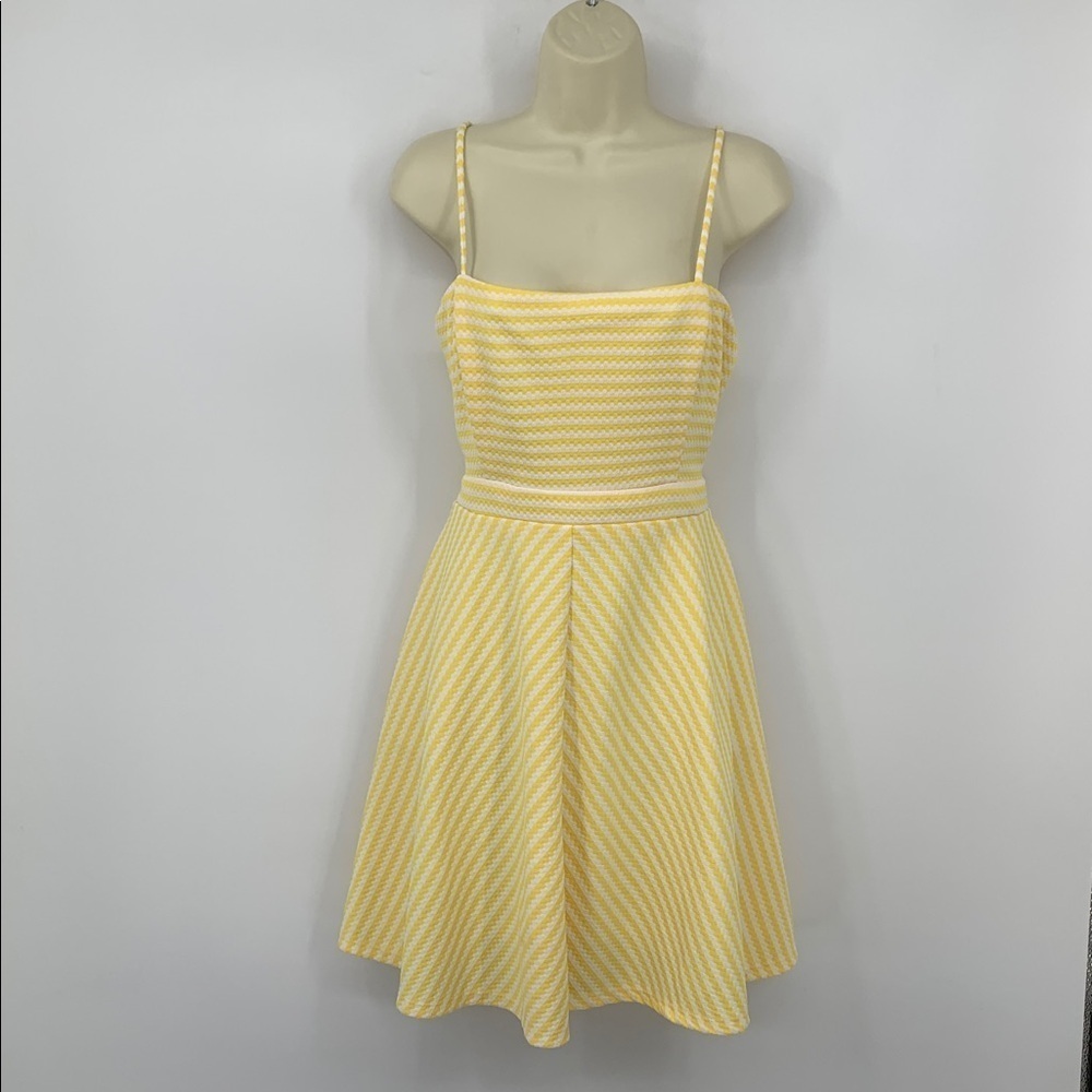 Hutch Anthropologie Molly striped dress a-line yellow white tie keyhole Small